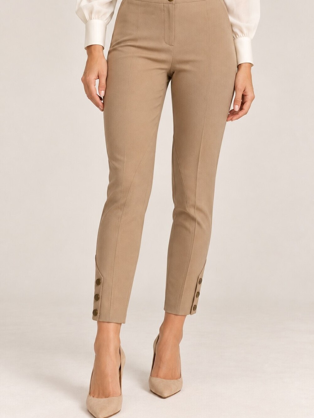 Karen Millen High-Waisted Tailored Trousers US6 Preppy Slim Pants Tan Camel